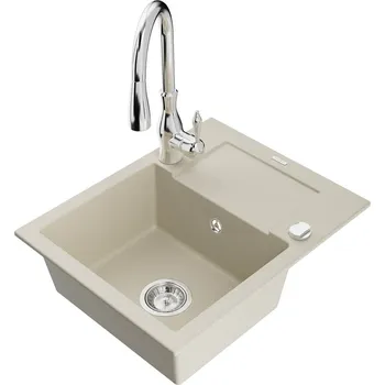 Mexen Enzo 1miskový granit dřez s odkapem a baterií Savita, béžová 6506-69-672601-00