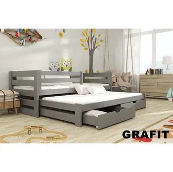 Dětská postel Postel Kubík s výsuvným lůžkem a úložným prostorem 90x190 cm masiv GRAFIT