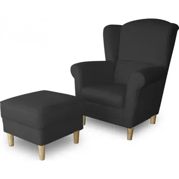 Křeslo Křeslo ušák s taburetem -černé