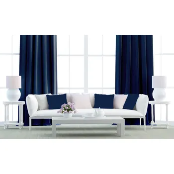 Dekorační látka Blackout tm.modrá obšití okrajů a našití stužky 150