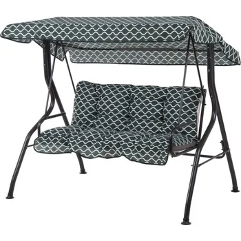 Zahradní houpačka Pohodlná kvalitní zahradní houpací lavice kovová s látkovou stříškou a polstry, tmavě zelená