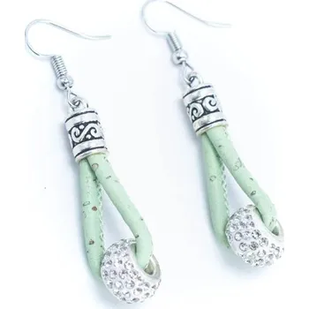 Kabelka Korkové náušnice - Zelené s korálkem