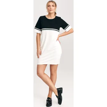 Oblečení a móda Smetanově-černé šaty s krátkým rukávem M1028 Ecru-black Velikost: XL