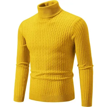 Pánský svetr Pánský rolák s copánky Barva: Žlutá, Velikost: 2XL