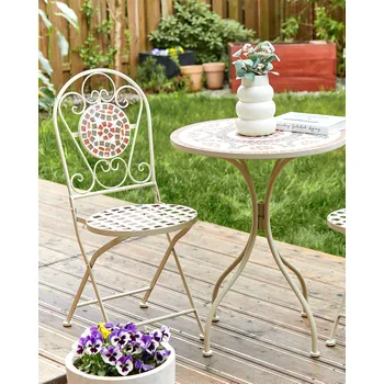 Sada 2 zahradních skládacích židlí z černého kovu mozaikový vzor vintage styl venkovní nábytek exteriér Beliani