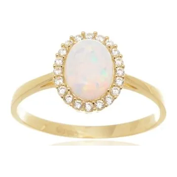 Prsten Dámský opálový prsten ze žlutého zlata PR0707F + DÁREK ZDARMA