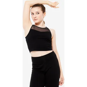 Podprsenka DOMYOS Dívčí crop top na moderní tanec 14 LET ČERNÁ