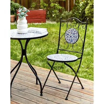 Sada 2 zahradních skládacích židlí z černého kovu mozaikový vzor vintage styl venkovní nábytek Beliani