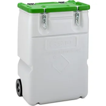 Přepravka na jídlo CEMO Mobilní BOX 170 l s kolečky, uzamykatelný pro přepravu pevného zboží v obalech skupiny II nebo III a je také schválena pro přepravu v souladu s ADR, RID a IMDG Code. Barva: Zelená