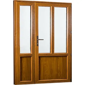 Vchodové dveře SKLADOVÁ-OKNA.cz Vedlejší vchodové dveře dvoukřídlé, pravé, REHAU Smartline+ - 1380 x 2080 mm Bílá dovnitř / Zlatý dub ven