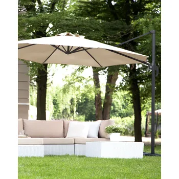 Slunečník Slunečník béžový polyester kulatý ø 300 cm křížová zahradní terasa Beliani