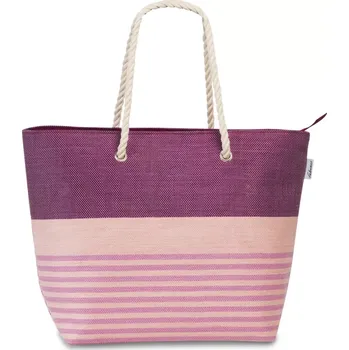 Plážová taška Dámská letní taška s pruhy přes rameno Fabrizio 55207 – růžová, materiál papírové lýko, kvalitní zpracování, dostatek prostoru, 2 dlouhé uši | Cooltovka.cz