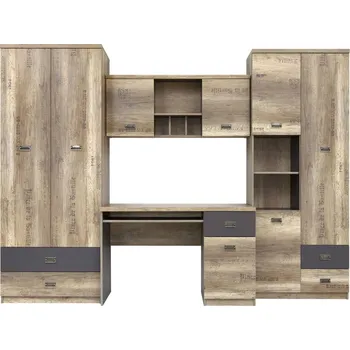 Dětská postýlka Black Red White MALCOLM sestava byt. stěna - dub canyon monument s potiskem 3D/šedý wolfram