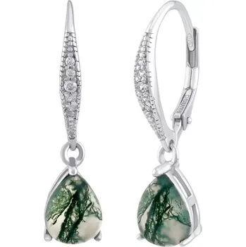 Náušnice Stříbrné náušnice June s pravým mechovým achátem a Brilliance Zirconia