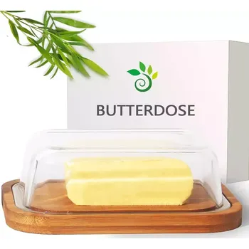 Máslenka Dóza na máslo Theo&Cleo ze skla a bambusu/keramika,varianty Bambus-sklo