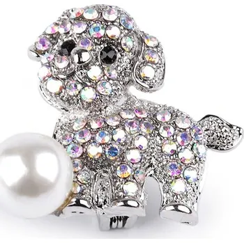 Brož Brož s broušenými kamínky pes - 2 crystal AB