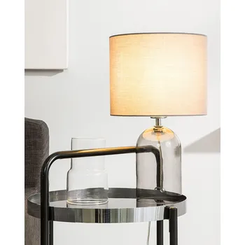 Lampička Stolní lampa šedé kouřové sklo 44 cm kulatý látkový stínový vázový kabel s vypínačem Minimalistický design Beliani