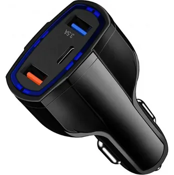 Autoadaptér do auta Quick Charge 3.0 QC3.0 2xUSB / USB Typ C černá