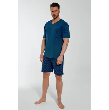 Pánské pyžamo Cornette pyžamo pánské 329/150 Rick - tm. modrá, L (Pánské bavlněné pyžamo Cornette s krátkým rukávem)