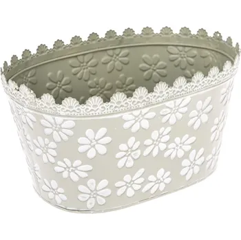 Biokrb Kovový obal na květináč Flowers zelená, 22 x 11 x 14,5 cm
