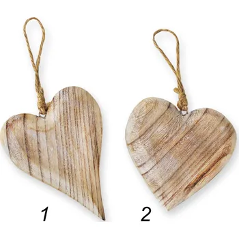 Zahradní dekorace Srdce závěs dřevo 9-10,5cm mix