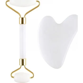 Masážní přípravek PALSAR7 Face-roller Masážní váleček a destička Guasha (bílý jadeit)