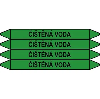 samolepka Značení potrubí, čištěná voda,4 ks, 250 × 26 mm