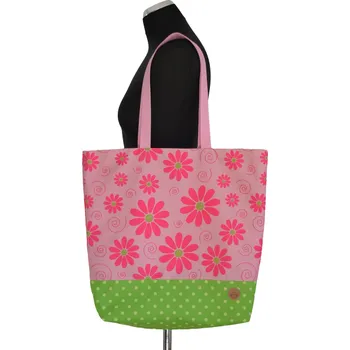 Šatoli.cz Nákupní taška přes rameno růžová, zelenkavá Květy a puntík