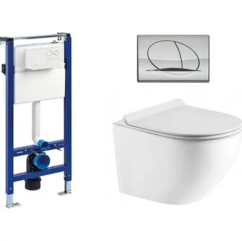 Liv-Fluidmaster Wc set Ring Gips podmítková nádrž do sádrokartonu, mísa, sedátko a lesklý chrom tlačítko 195872 - SET(223468, OLKLT046E, 195872)