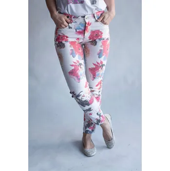 Dámské kalhoty Kalhoty džínové květina Onado H2842 OW barva: bílá, velikost: M