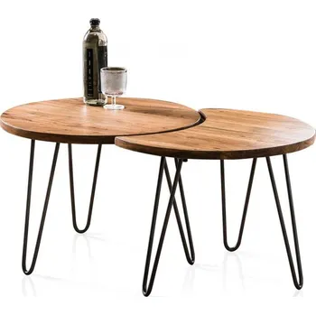 Konferenční stolek Set dvou konferenčních stolků masiv akácie a kovové nohy Zari