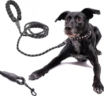 Vodítko pro psa Tréninkové vodítko odolné reflexní s pěnovou rukojetí 3 m černé