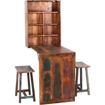 Barový stolek Barevný nástěnný sklápěcí barový stůl a 2 stoličky recyklované dřevo Openwater