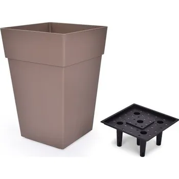 Květináč 61 cm samozavlažovací květináč CUBE, na kolečkách, kávový