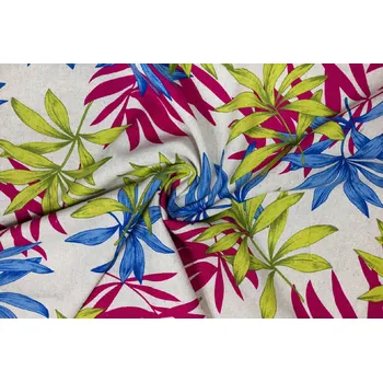 Len směsový modré, zelené a cyklamenové listy