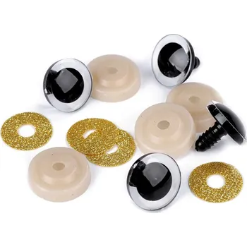 Nástroj na niť a příze Bezpečnostní oči glitrové Ø25 mm zlatá - prodej po 2 ks