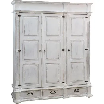 Komoda Rustikální skříň WHITE HOME SZY08/A třídvéřová v celku Barevné provedení: Antická bílá K16 - antická bílá K16