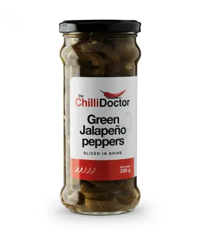 konzervovaná zelenina The ChilliDoctor Nakládané Green Jalapeño chilli papričky 330 g krájené