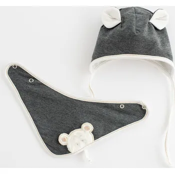 Kojenecká čepice Jarní kojenecká čepička s šátkem na krk New Baby Sebastian šedá, vel. 62 (3-6m)
