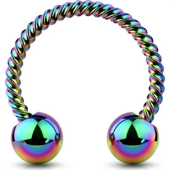 Piercing Duhový piercing podkova vroubkovaná 1,6 x 12 mm