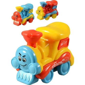Vláček a vláčkodráha Lokomotiva baby veselá s obličejem 11cm na setrvačník 3 druhy plast