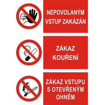 Nepovolaným vstup zakázán, zákaz kouření, zákaz vstupu otevřeným ohněm - A4 - samolepící