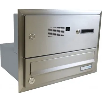 Poštovní schránka 1x poštovní schránka B-017 k zazdění do sloupku s 1x zvonkem a kamerou TESLA + orámování L profilem - NEREZ / šedá