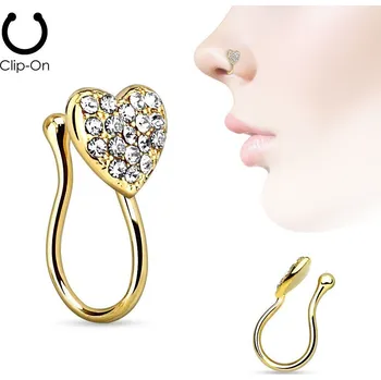 Piercing Falešný piercing do nosu srdíčko - klips žlutozlatý