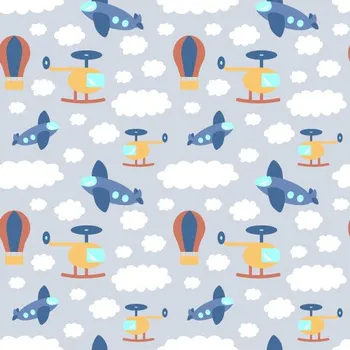 Mikrovlákno, Microfibre potisk letadýlko, šedý podklad , látka metráž