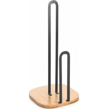 Kuchyňský gril Držák na kuchyňské utěrky DKD Home Decor Ocel Bambus Černá Přírodní (16 x 16 x 31,3 cm)