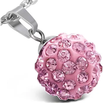 Přívěsek 12mm – Růžová kulička s kamínky – Ocelový přívěsek - WPA163BA