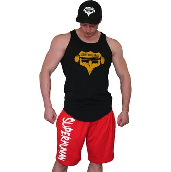 Pánské kraťasy Šortky Superhuman klasické - nápis svislý - červená/bílá L Červená