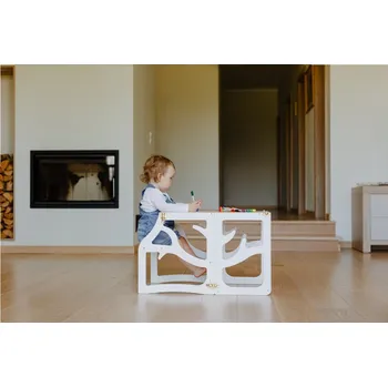 učicí věž Weco Multifunkční učící věž Montessori 3v1 se skluzavkou bílá