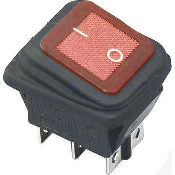 Vypínač kolébkový KCD2-202W, ON-ON 250V/20A červený vodotěsný